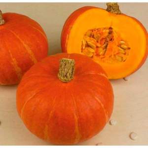 Orange-red Hokkaido pumpkin with a nutty flavor and high in vitamins and fiber