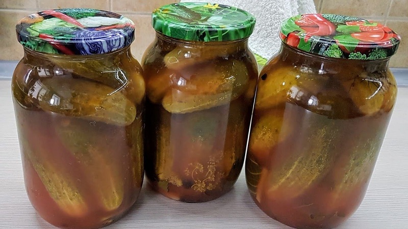 Awesome recipes for cucumbers for the winter with chili ketchup in liter jars