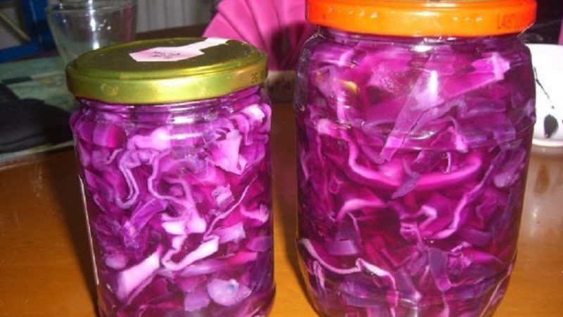 A selection of very tasty recipes for red cabbage for the winter in a jar