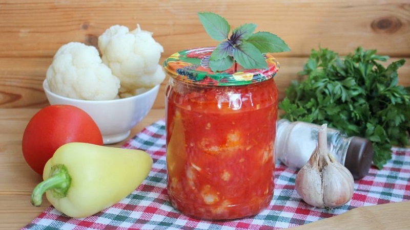 Simple recipes for delicious cauliflower in adjika for the winter